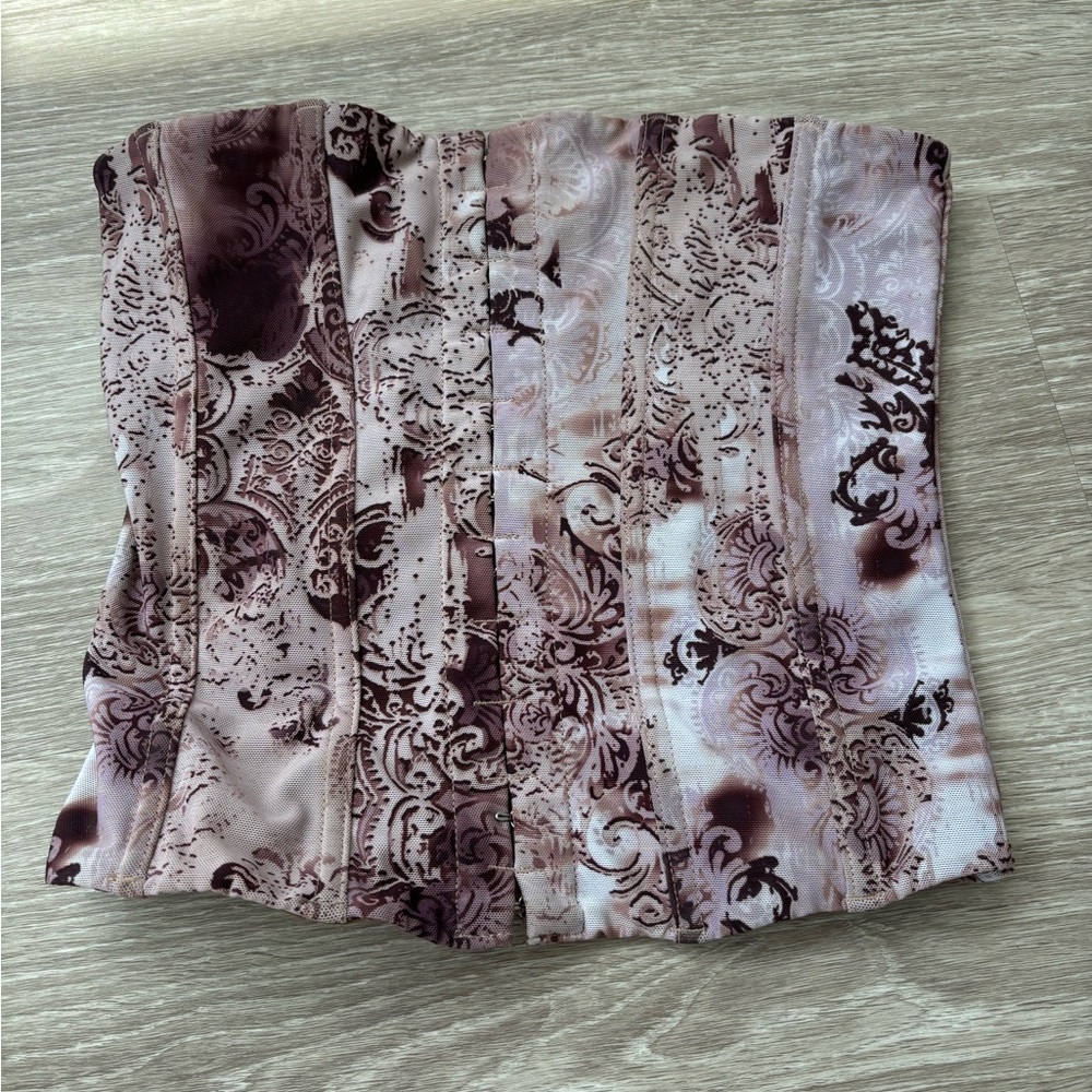 White Fox Boutique Pink and Brown Patterned Corset Top